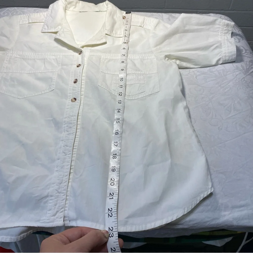 Designer Button Up Casual Cargo Dress Shirt White Short Sleeve No Show Buttons - Picture 5 of 12